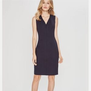 Tahari Navy Blue V Neck Sheath Dress